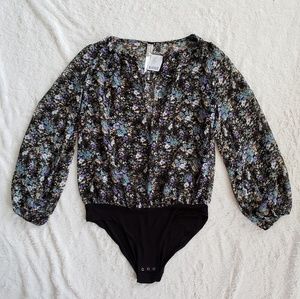 Intimately FP Floral Tie Blouse Bodysuit sz S NWT